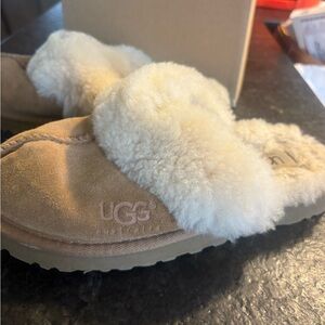 UGG Kids' Cream and Tan Sheepskin Slippers